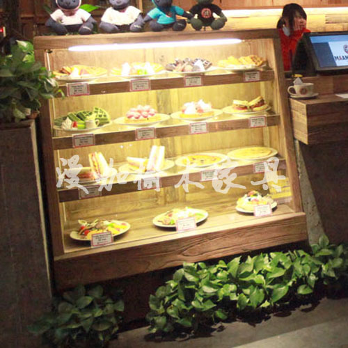 漫咖啡蛋糕展示柜老榆木玻璃展示柜 咖啡厅定制实木蛋糕柜糕点柜
