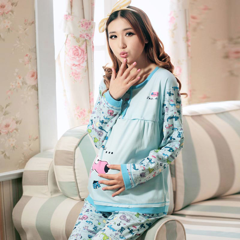 Andrinuo月子服 孕妇装韩版卡通小刀狗哺乳喂奶衣套装