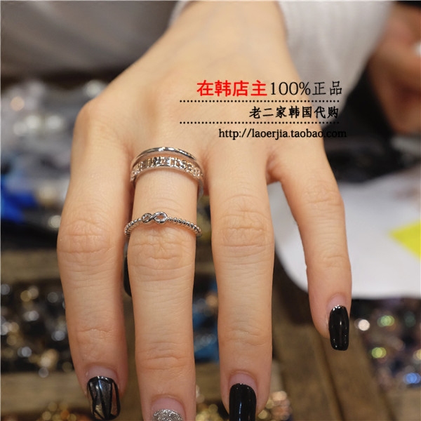韩国正品东大门代购 罗马数字镂空微镶钻锆石水晶开口戒指指环女