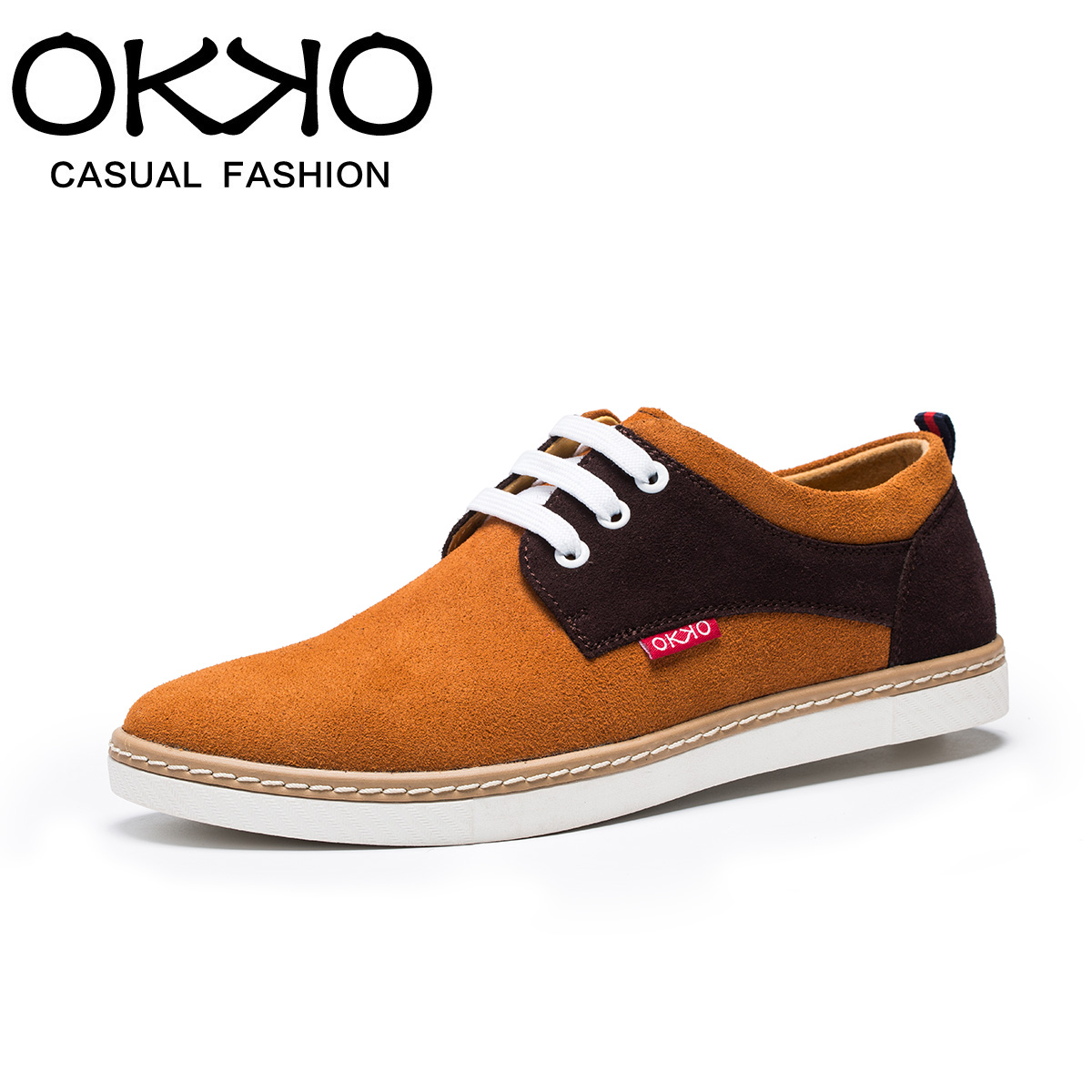 OKKO2015年秋季新款韩版时尚板鞋男百搭圆头系带反绒皮男鞋子5635