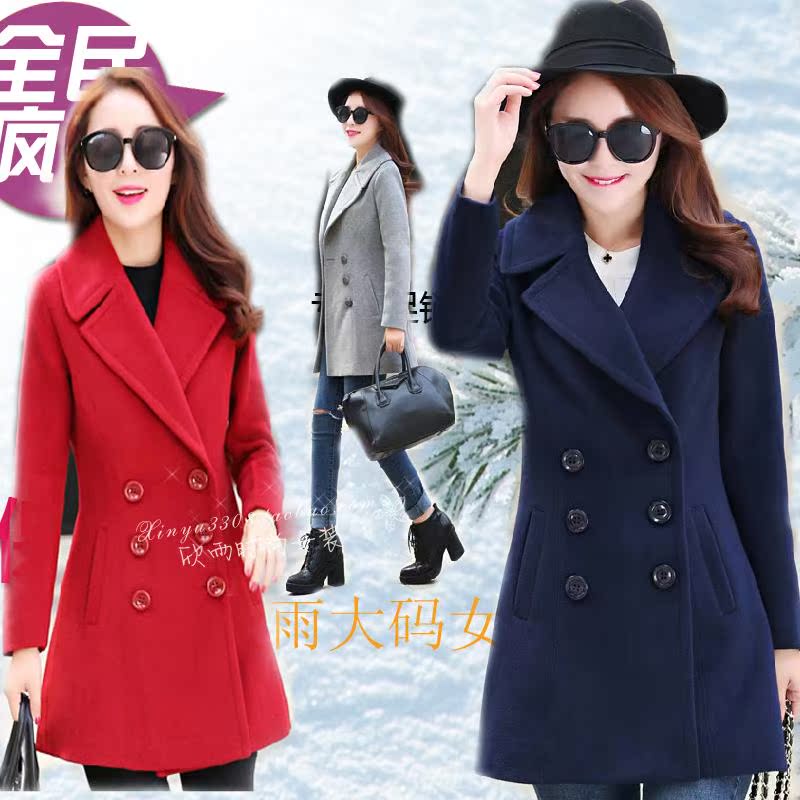 韩版2015秋冬新款毛呢外套女修身显瘦加厚保暖中长款羊毛呢子大衣