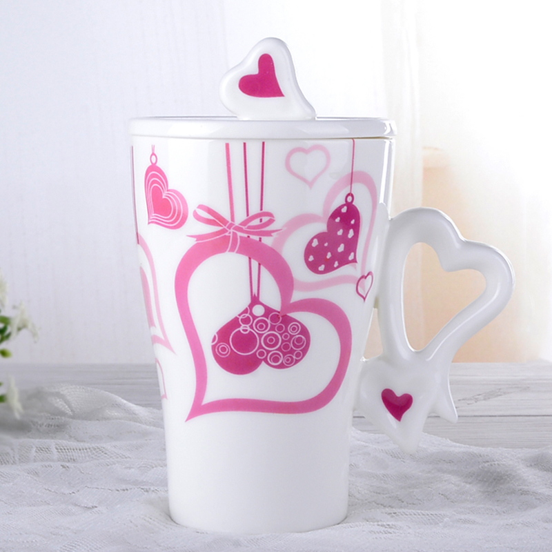 创意爱心陶瓷杯 带盖马克杯 情侣杯 咖啡杯 love水杯 茶杯