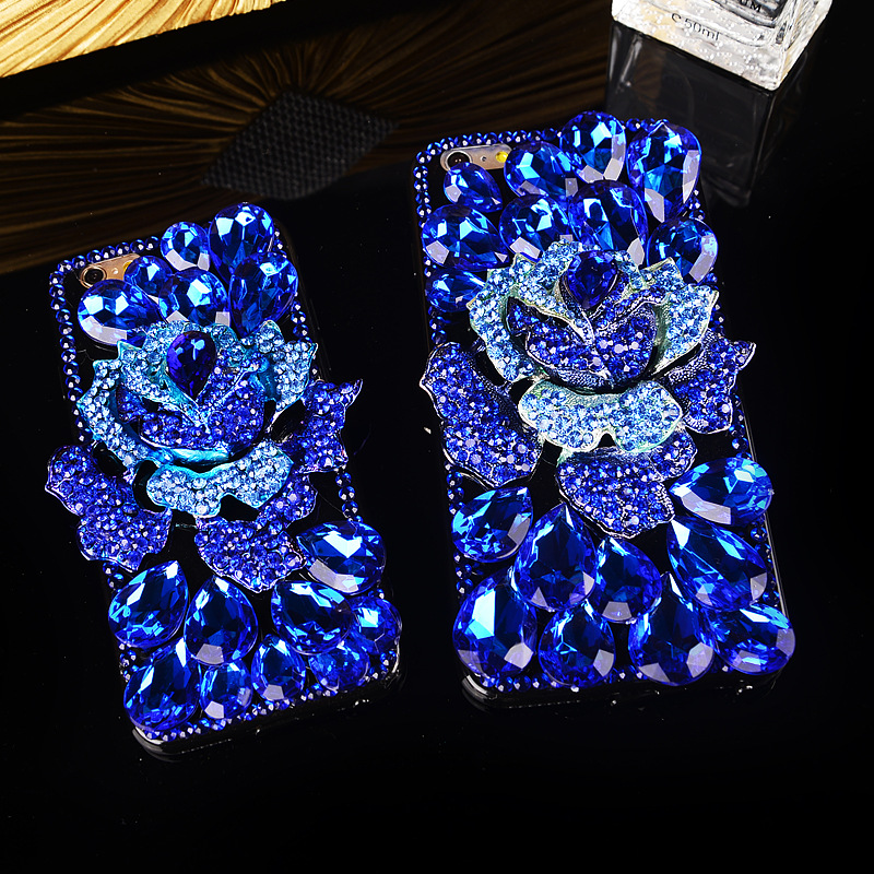蓝色妖娆水钻手机壳苹果6S 7 iphone6Splus 7plus全包硅胶手机套