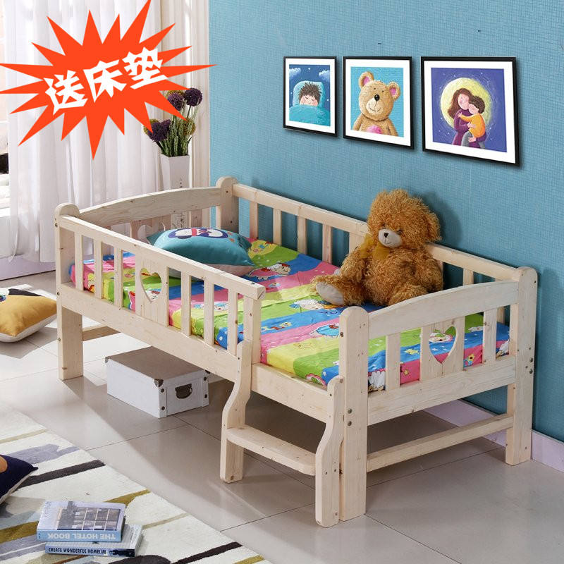 儿童床带护栏简易公主宝宝女孩组合男孩床拼接大童松木单人实木床