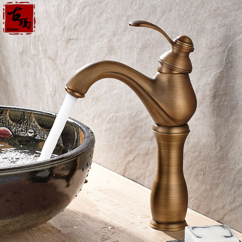 古玛正品特价欧式卫浴台上艺术盆全铜冷热复古加高仿古水龙头124F
