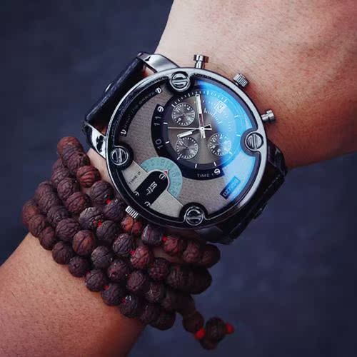 韩国皮带复古潮流时尚潮流男女学生超大表盘手表防水石英表腕表