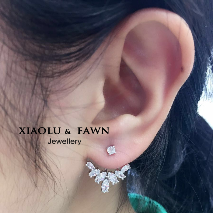 bao style！韩国进口 设计师款式 奢华闪耀气质锆石珍珠后挂耳环