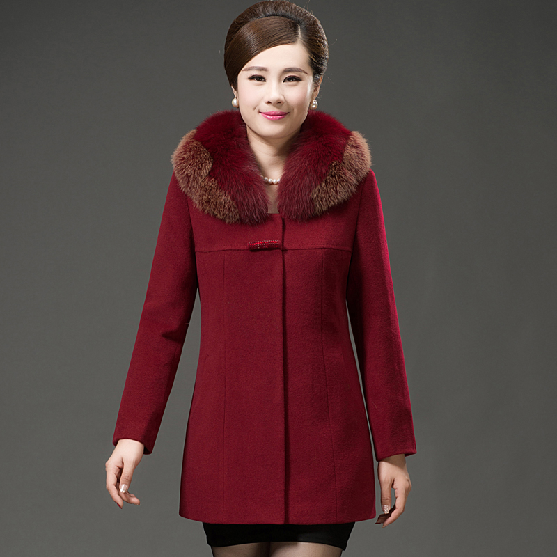 2015冬季新款女士羊绒大衣真狐狸毛领中长款高档羊毛外套臻茹626