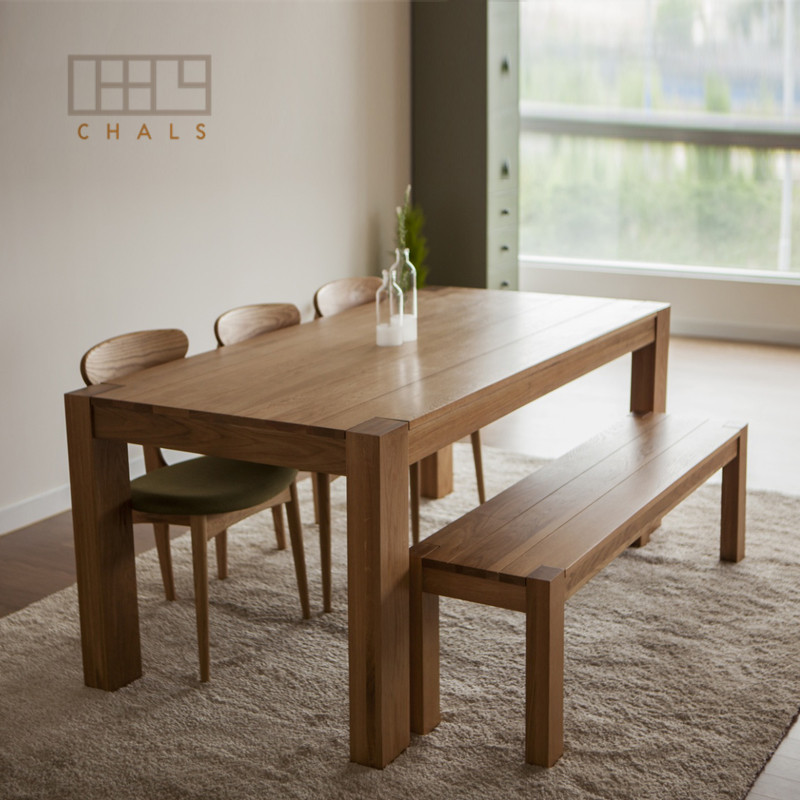 CHALS北欧全实木粗腿餐桌椅组合6人纯橡木家具简约现代长方形包邮