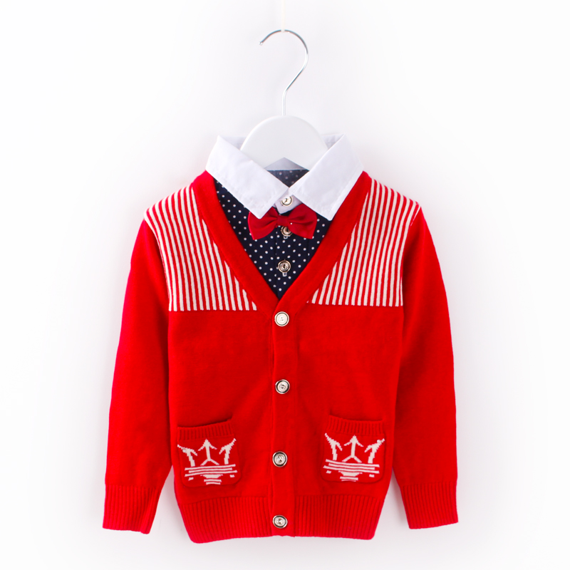 2015新款男童秋装假两件儿童开衫宝宝毛衣中大童羊绒套头针织衫