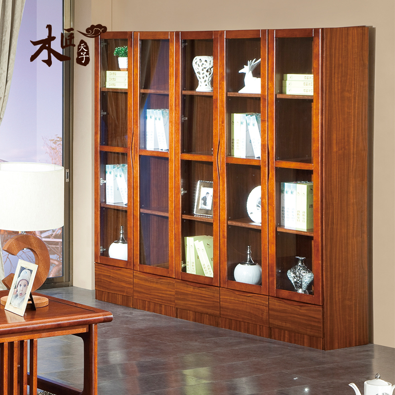木匠天子 现代中式书柜书架实木框架百变组合储物展示柜子  jw035