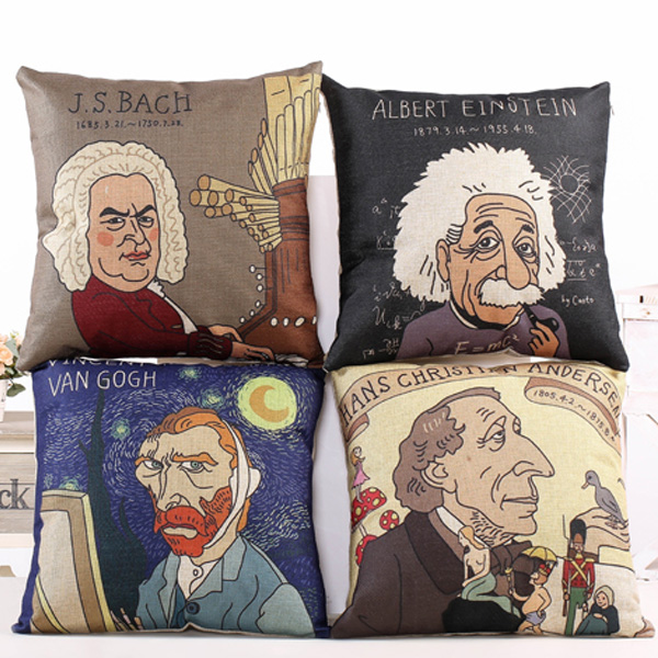 【岔路狂奔】历史天才系列棉麻抱枕 办公室沙发靠垫 学霸生日礼物