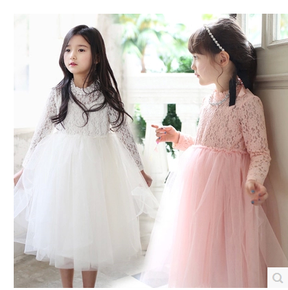 2015春款童装 女童韩国连衣裙 唯美高端蕾丝长袖公主裙 蓬蓬长裙