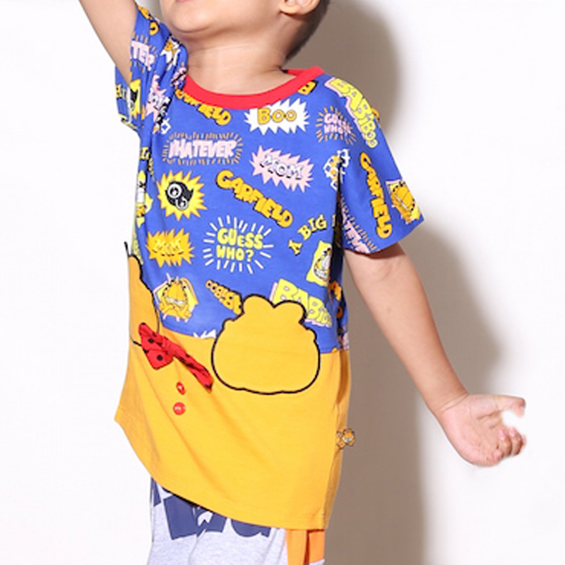 BABiBOO正版加菲猫授权男女童装全棉舒适卡通可爱圆领短袖T恤