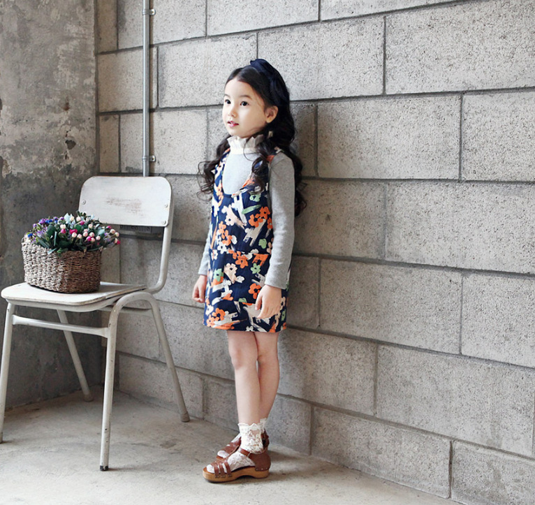 2015秋季新款 韩版时尚女童花朵无袖背心连衣裙