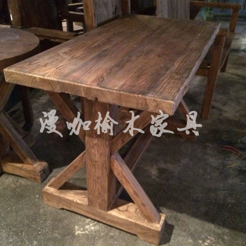 漫咖啡桌椅家具老榆木门板美式腿6人/8人长条桌厂家直销