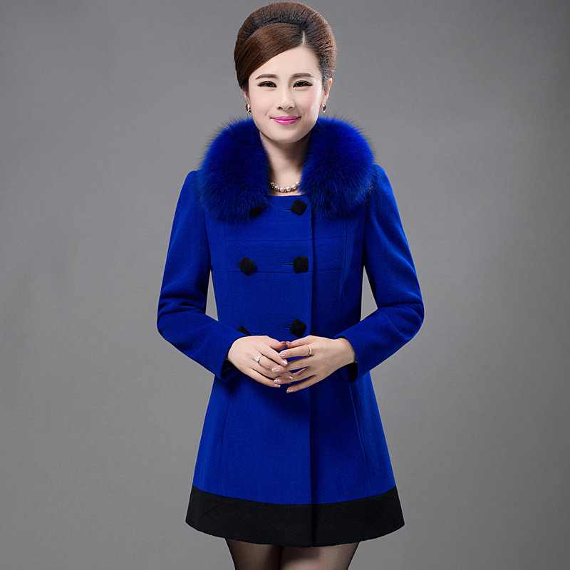 2015新款冬季大码修身韩版狐狸毛领羊绒大衣宽松中长款女装