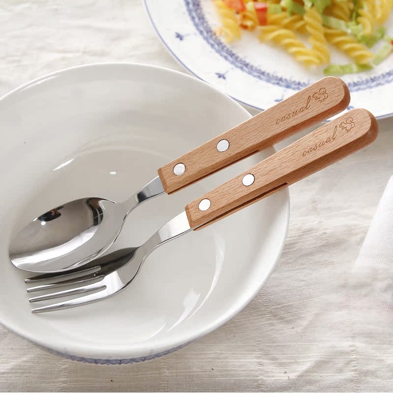 木柄不锈钢 刀叉勺 西餐叉刀 冰淇淋勺 牛排刀 甜品勺 zakka餐具
