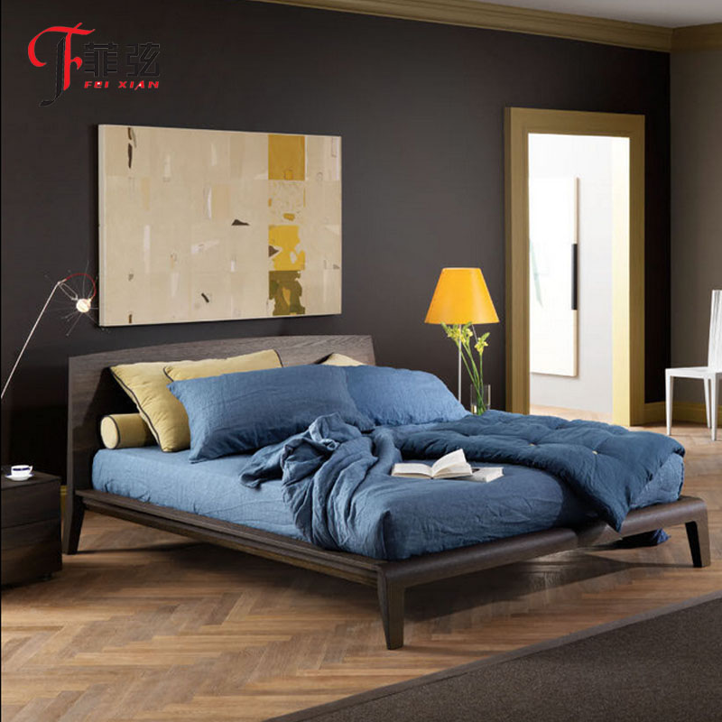 宜家风格北欧实木床 简约欧式双人床1.8米卧室床胡桃木色大床婚床