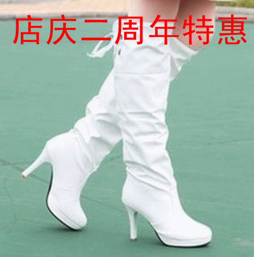 特价秋冬季新品韩版高跟长靴白色高筒靴过膝长筒靴女士靴子骑士靴
