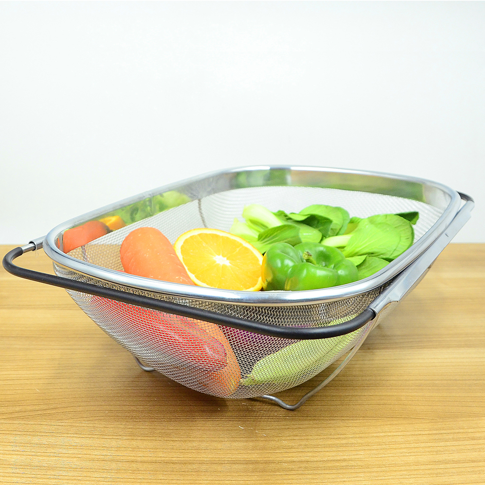 包邮 不锈钢可伸缩蔬菜水果篮 长方形沥水篮洗菜篮子大号厨房水槽