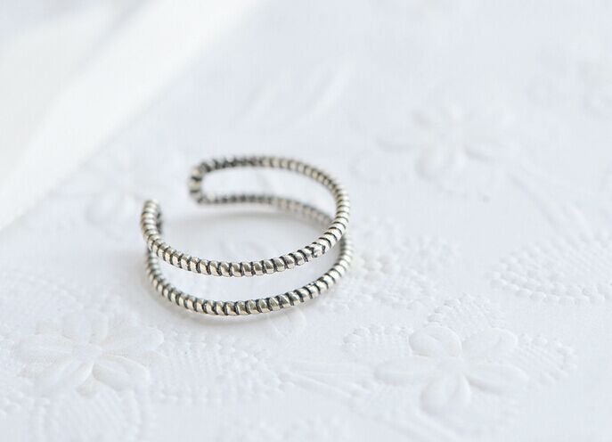 欧美夸张麻绳复古钛银戒指女食指镶钻韩版饰品潮人时尚个性指环