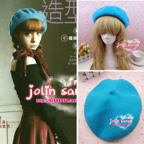 日本VIVI玲奈Reina杂志款 湖蓝超厚羊毛呢保暖软妹贝蕾帽画家帽子