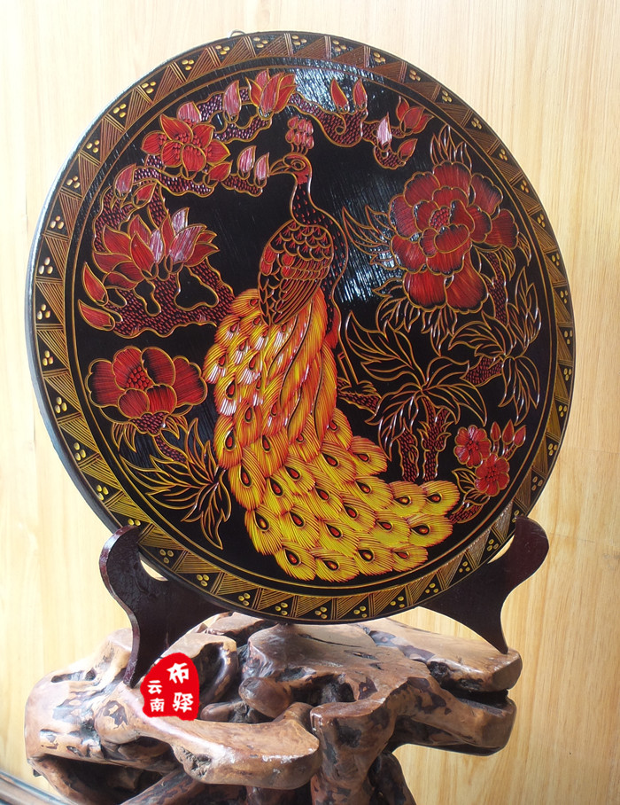 云南民族特色传统手工艺木雕木刻画墙挂摆设特产礼品-富贵孔雀图