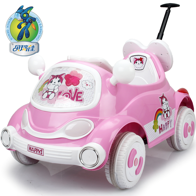 贝瑞佳新款儿童电动车可坐卡通车遥控四轮汽车宝宝婴儿童车带推杆