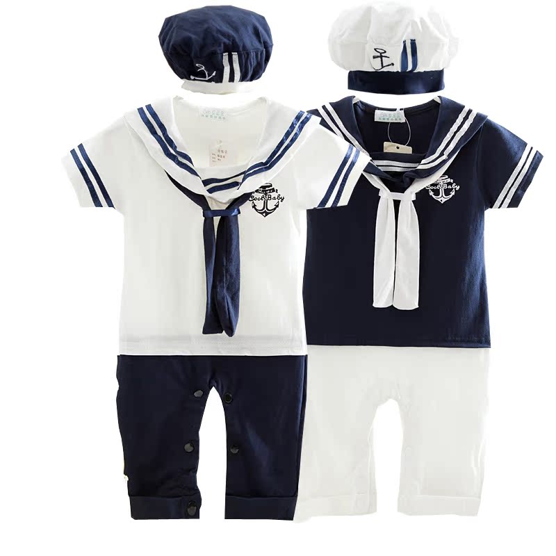 2015夏款婴儿连体衣新生儿童短袖哈衣男女童海军童装爬服ED0B3BB1