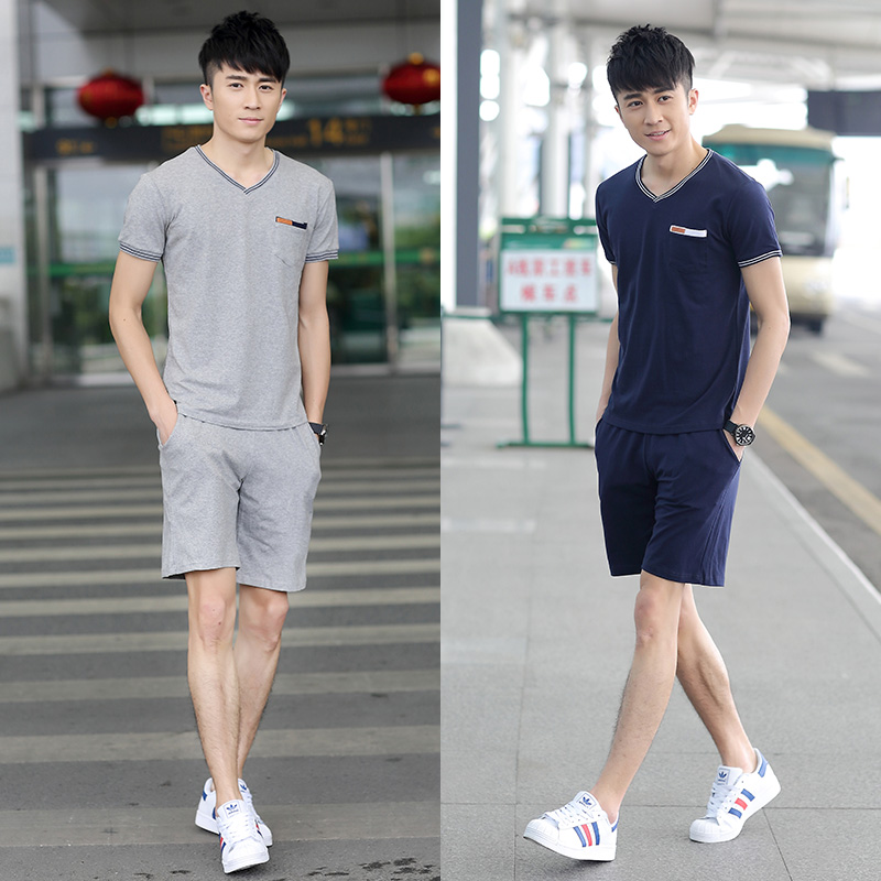 2015夏季男士套装 短袖t恤潮流韩版修身运动休闲上衣套装学生时尚