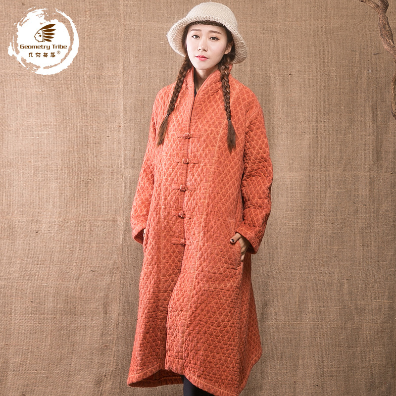 2015冬季新款女装外套 复古中国风盘扣宽松长款棉衣棉服加厚外衣