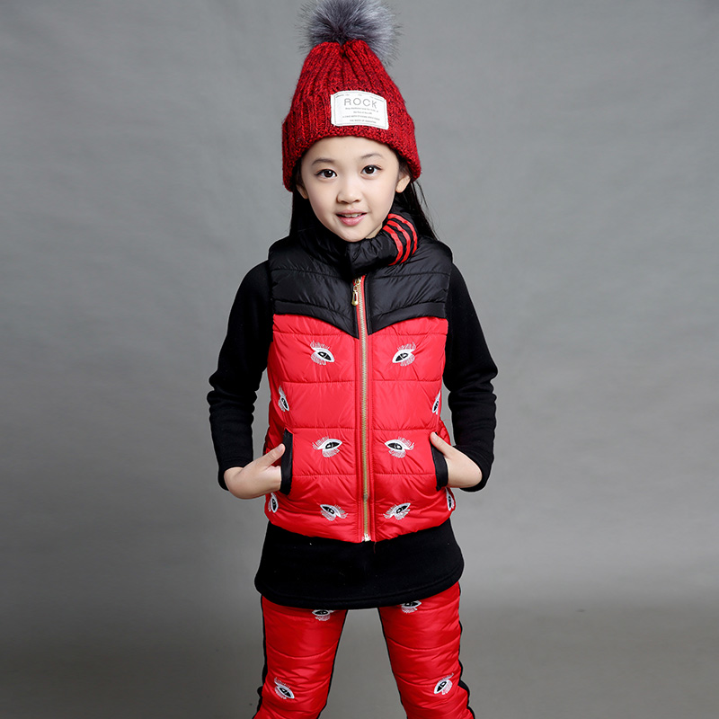 2015女童冬装韩版中大童卡通衣服套装棉衣三件套休闲加厚儿童卫衣
