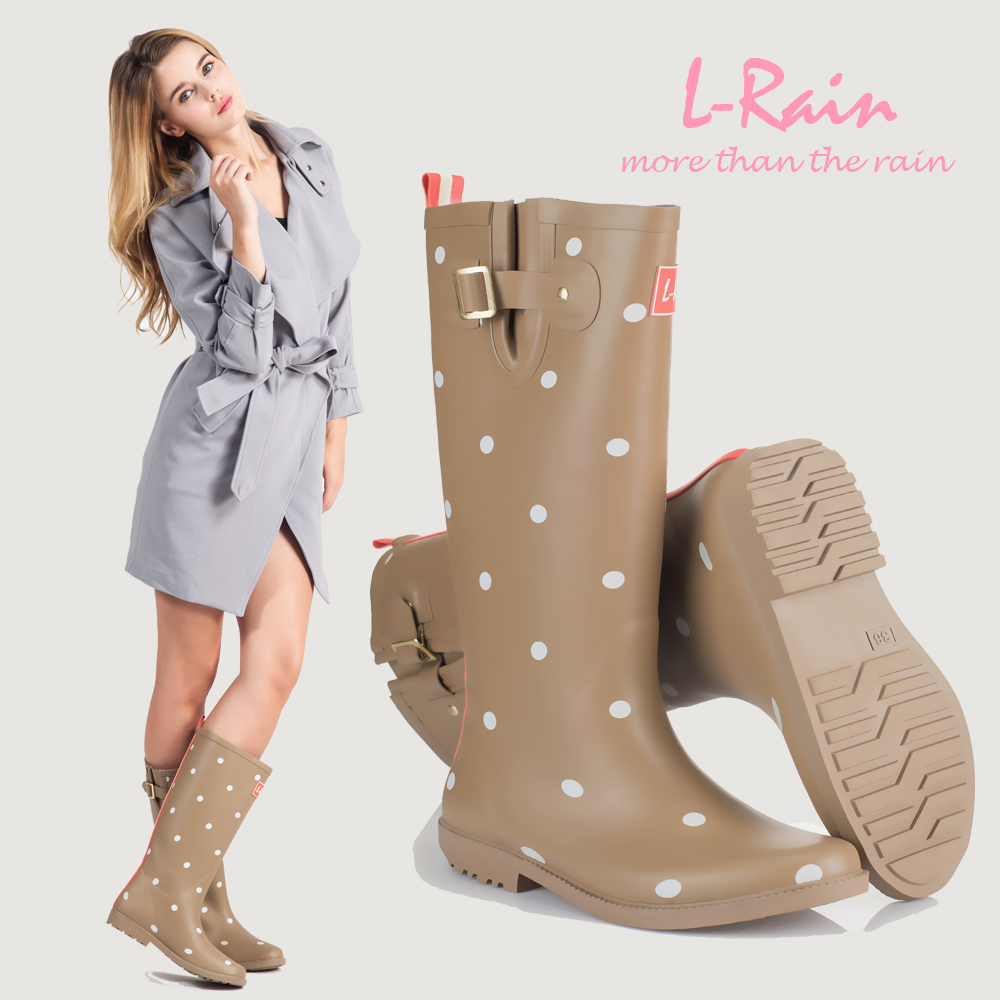 L-Rain春夏新款时尚高筒波点清新韩版橡胶女雨鞋/雨靴/水鞋