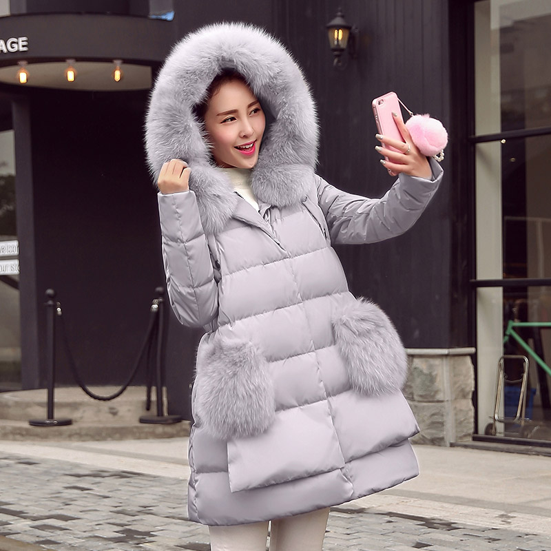 2015秋冬新款韩版羽绒服女装超大毛领A字修身中长款大码加厚外套