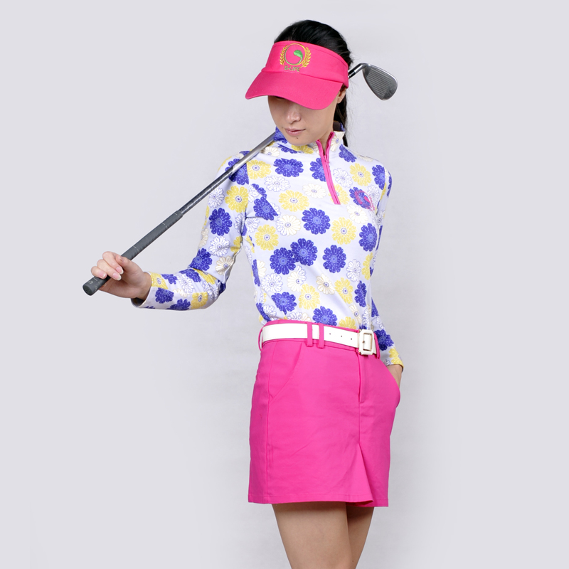 G-LIFE 格桑立领海洋拉链印花系列球衣上衣长袖T恤女高尔夫服装
