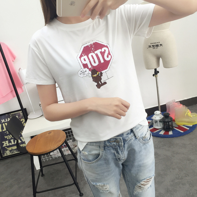 韩版夏季新款字母短袖上衣百搭显瘦棉女士T恤