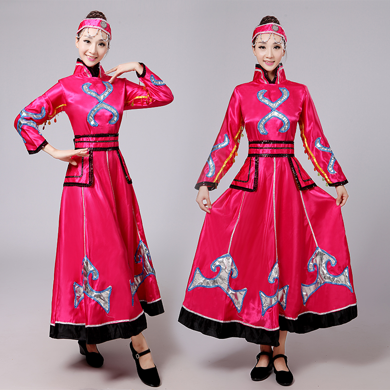 新款蒙古袍蒙古族舞蹈演出服女长裙少数民族蒙古族舞台表演服装女