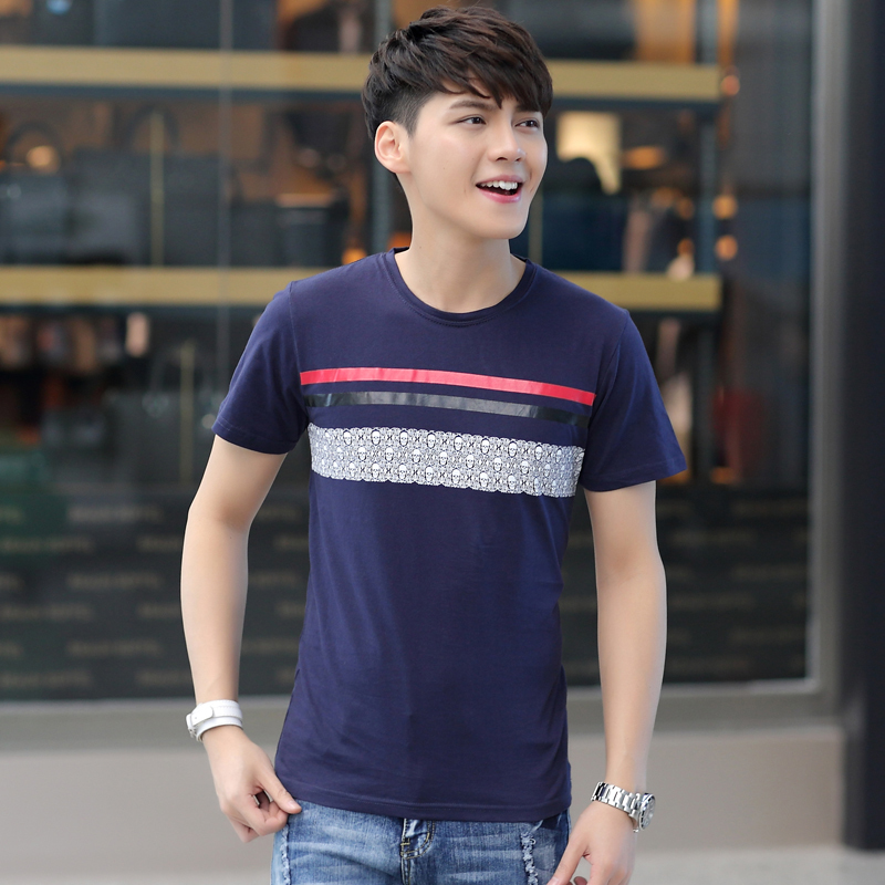 2015新款男士短袖t恤夏装纯棉半袖修身圆领青少年体恤韩版上衣潮