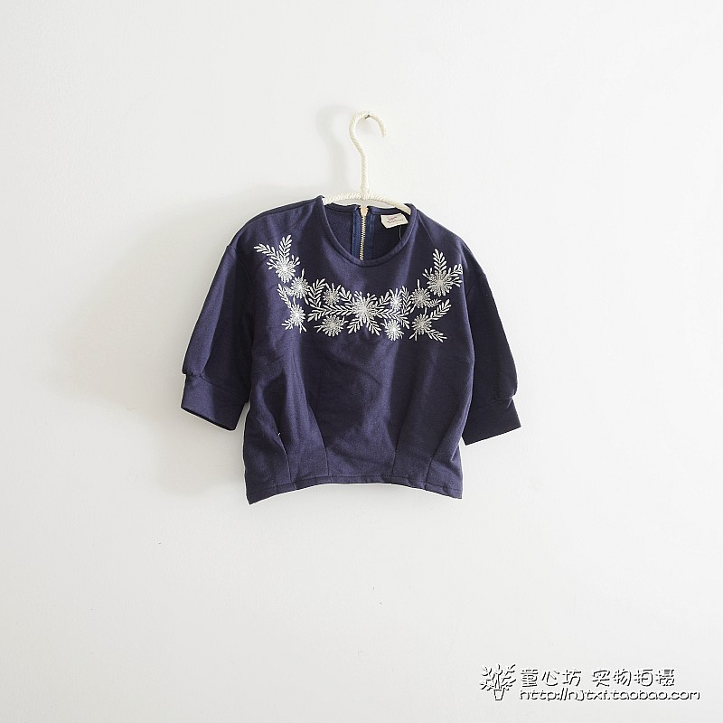 韩版童装2014秋装 正版女童刺绣花朵卫衣儿童毛圈棉长袖T恤套头衫