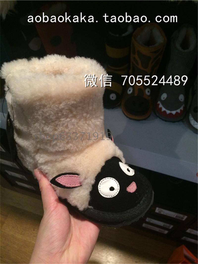 澳洲EMU UGG男女小童雪地靴童鞋真羊皮毛一体儿童卡通小怪兽亲子