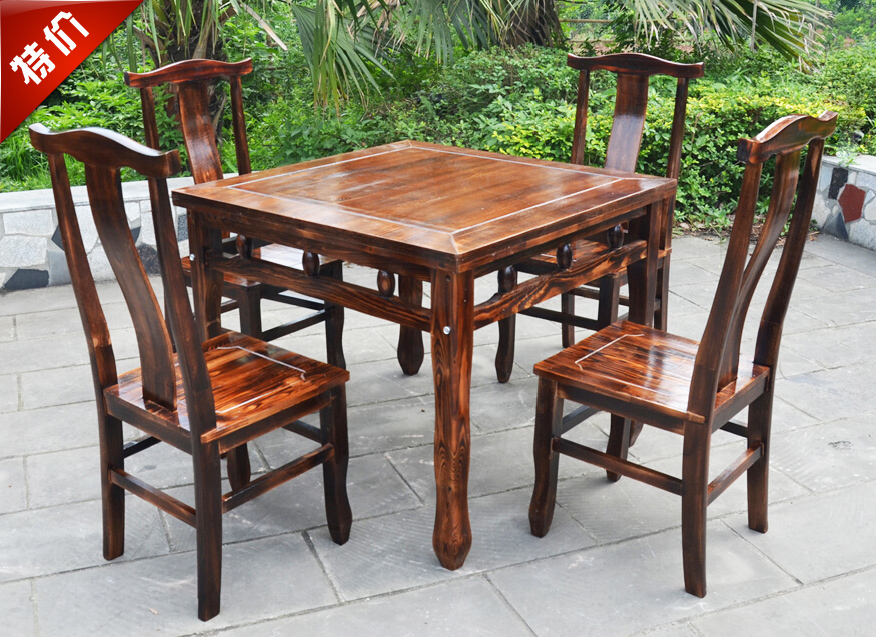 实木餐厅饭店餐桌椅组合 农家乐户外桌椅全实木八仙桌仿古桌餐椅