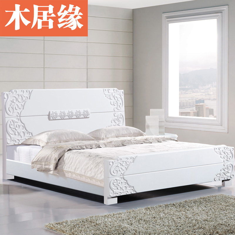 全实木床 中式现代橡木床 双人床1.8米1.5 气动高箱床储物床 婚床