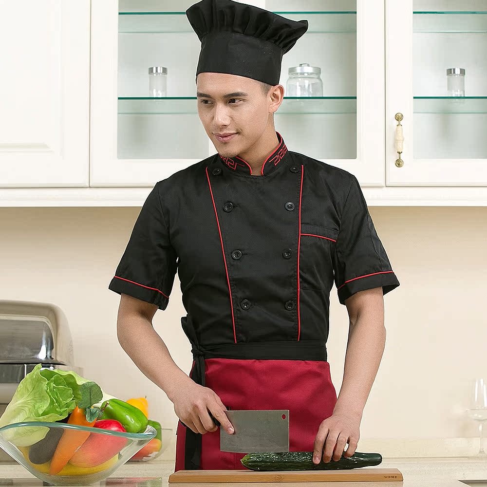 新款 厨师工作服短袖 厨房餐厅饭店厨师服 工作服制服男夏装
