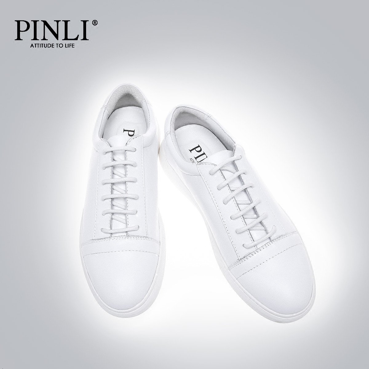 PINLI品立 2016夏季新款小白鞋男鞋皮鞋系带牛皮休闲鞋D162821008