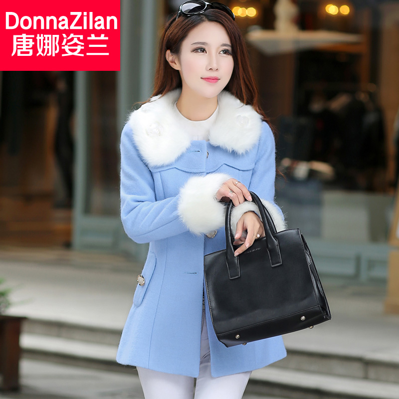 2015秋冬装韩版女士修身显瘦中长款加厚毛领毛呢外套呢子大衣女装