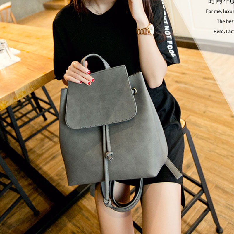 黑色双肩女包 电脑包2015新款韩版潮抽绳水桶包中学生书包女 包邮