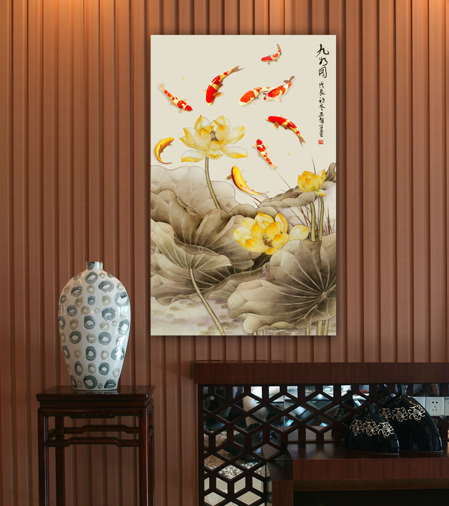精准印花正品dmc十字绣3D最新款大幅客厅卧室玄关竖版金色荷花