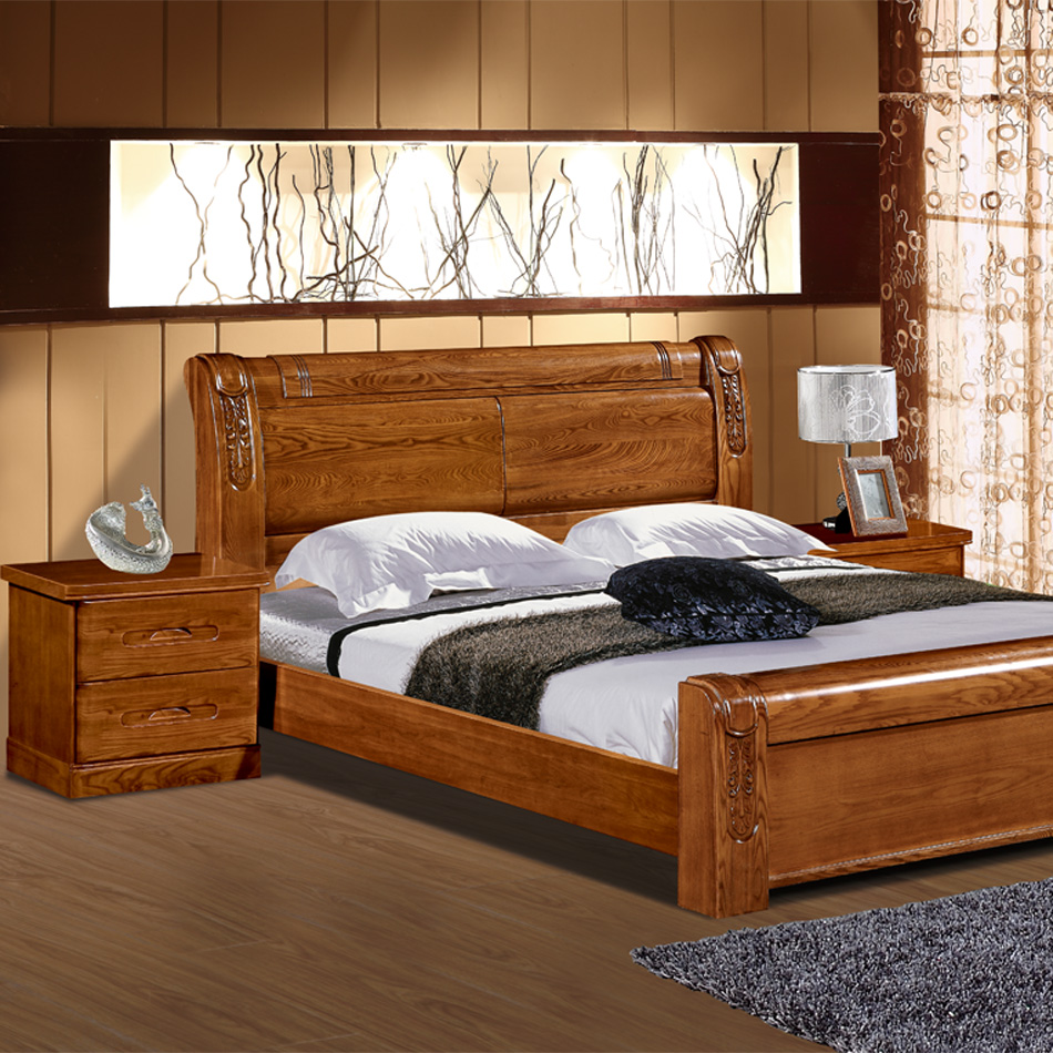 水曲柳实木床 pk 榆木实木床 纯实木雕花床 1.8米双人床 品牌家具