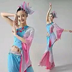 新款古典舞蹈服装江南雨表演服伞舞演出服民族扇子舞台秧歌服特价